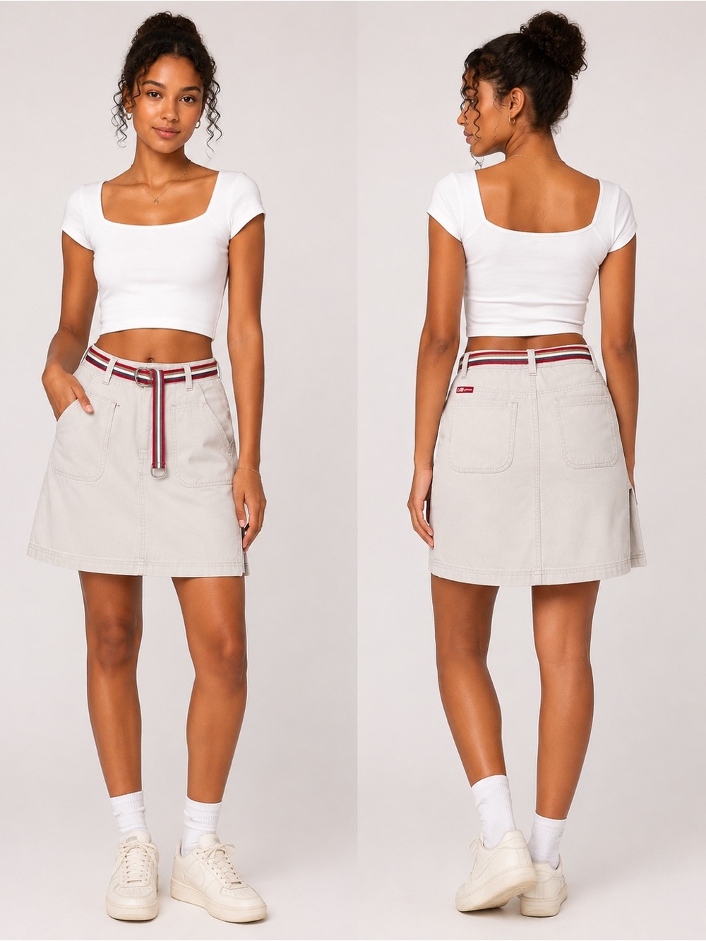 UNIONBAY Cream A-Line Mini Skirt with Red-Trim Belt